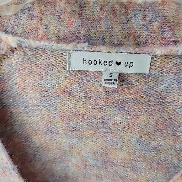 Hooked Up Pink Space Dyed Cropped Vneck Cardigan Womens  Size‎ Small Multi Color - Picture 3 of 9